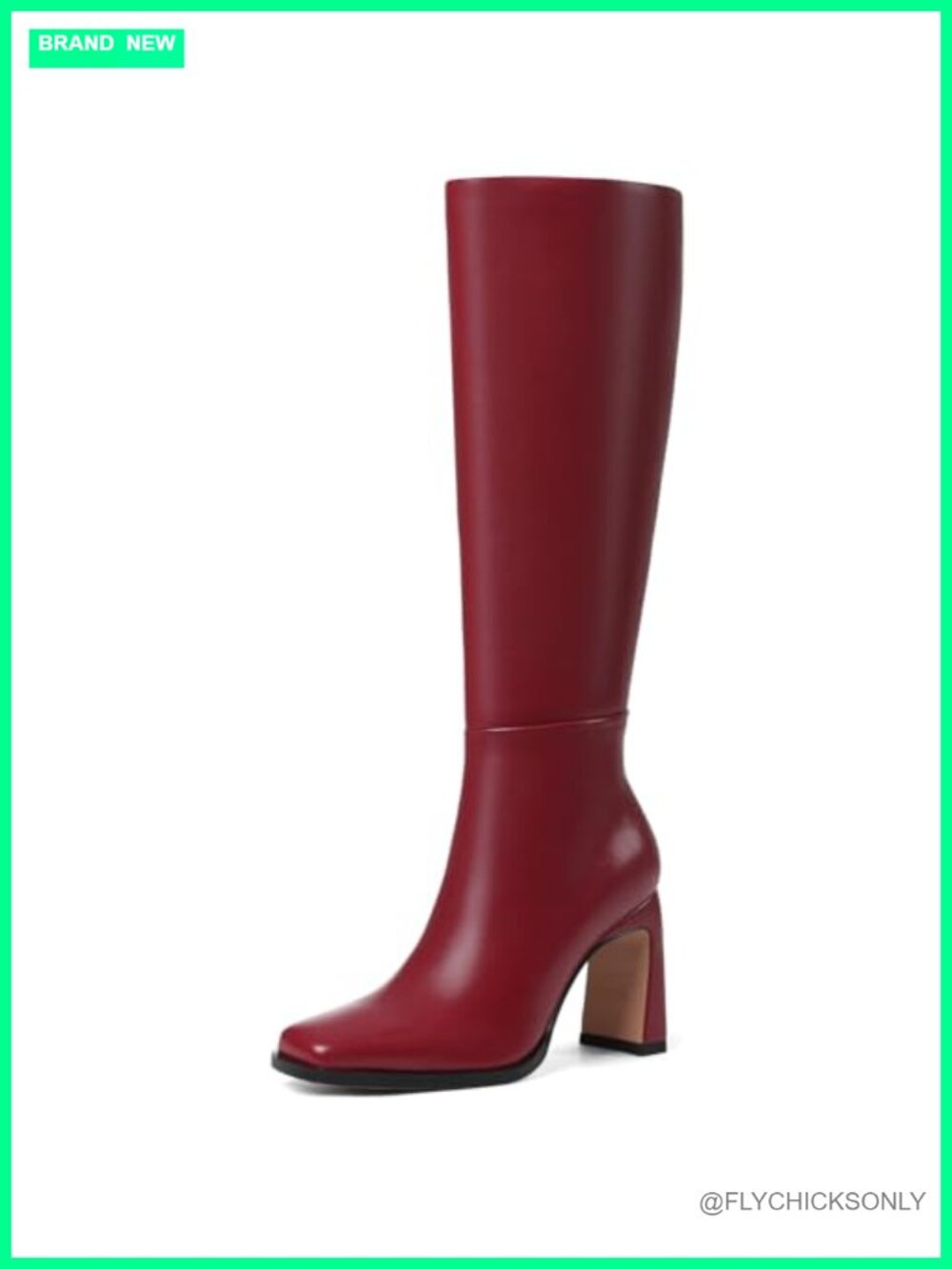 Women's Knee High Boots Faux Leather Block Heel Square Toe Tall Dress Boots
